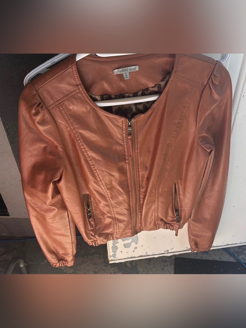 CHARLOTTE RUSSE - VEGAN LEATHER COGNAC/COPPER JACKET - EUC